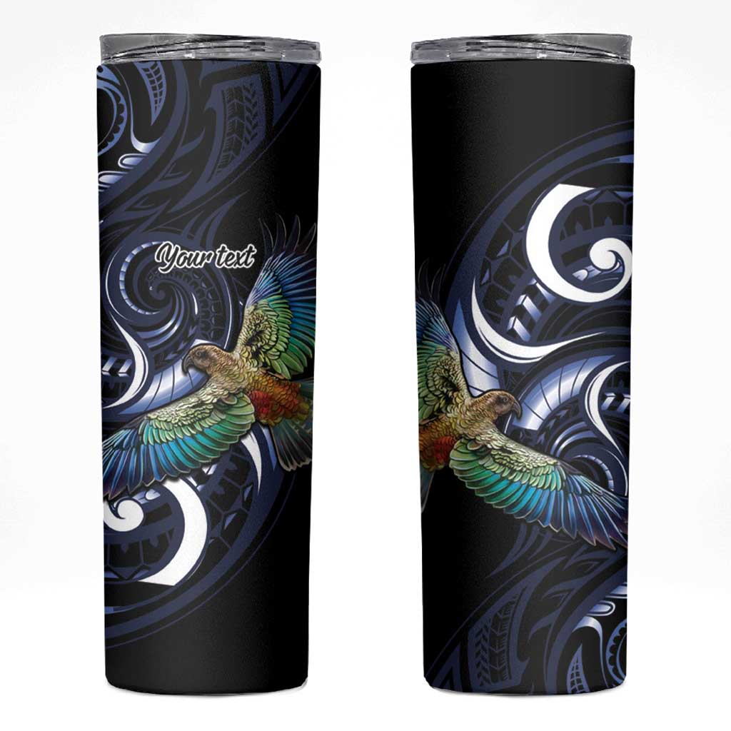 New Zealand Kea Bird Personalised Skinny Tumbler Maori Tribal Koru Art LT9 Blue - Polynesian Pride