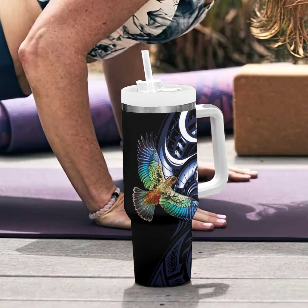 New Zealand Kea Bird Personalised Tumbler With Handle Maori Tribal Koru Art