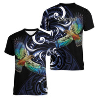 New Zealand Kea Bird Personalised Women V-Neck T-Shirt Maori Tribal Koru Art LT9 - Polynesian Pride
