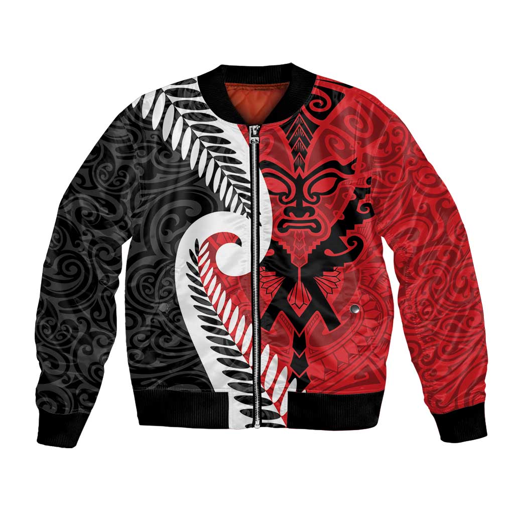 Silver Fern Koru Swirls with Maori Ta Moko Bomber Jacket