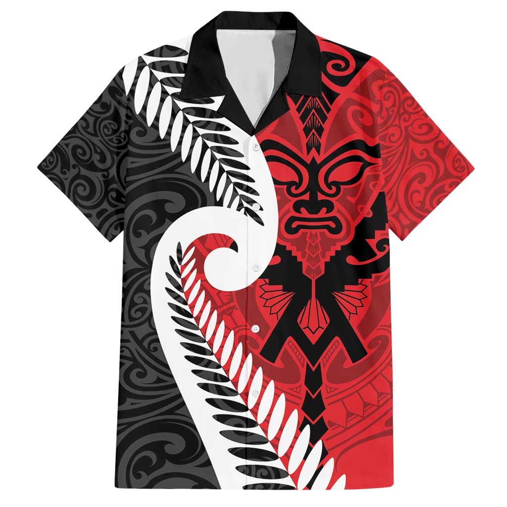 Silver Fern Koru Swirls with Maori Ta Moko Hawaiian Shirt