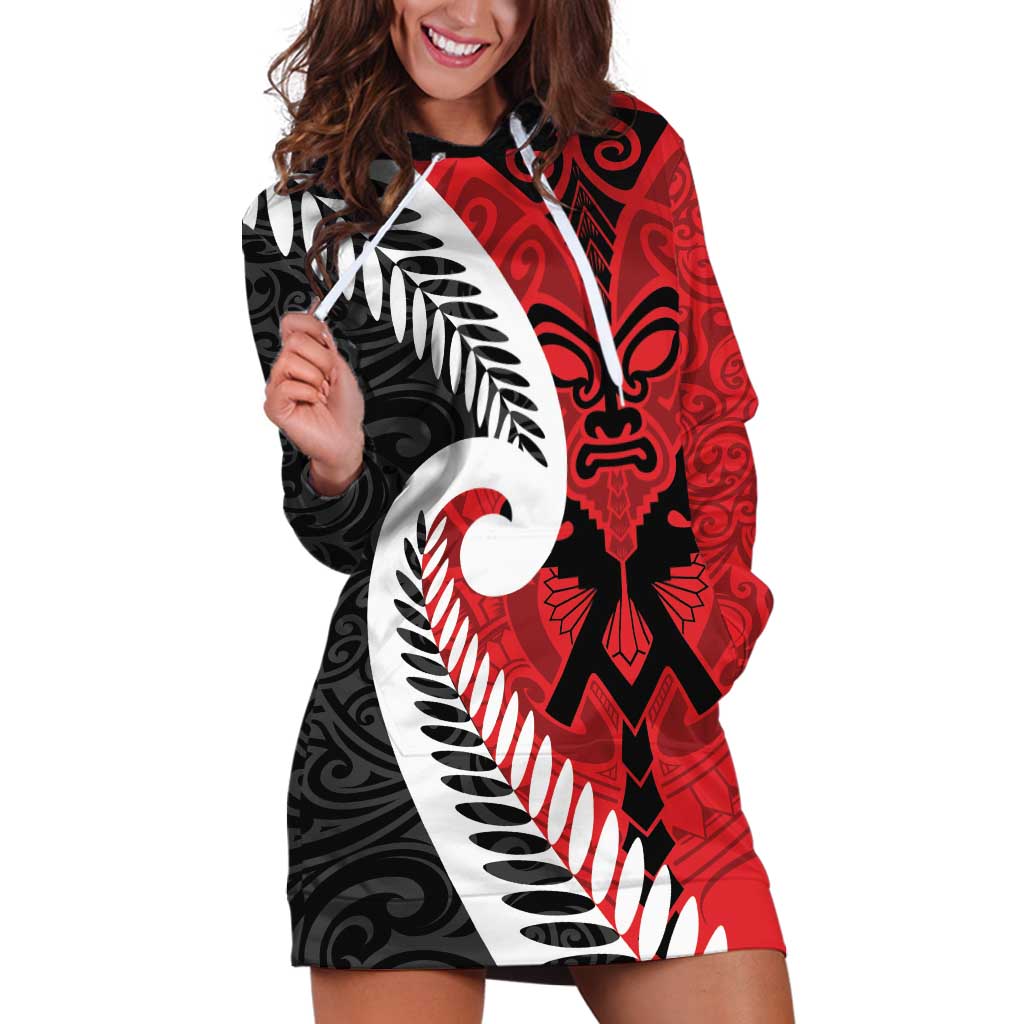 Silver Fern Koru Swirls with Maori Ta Moko Hoodie Dress