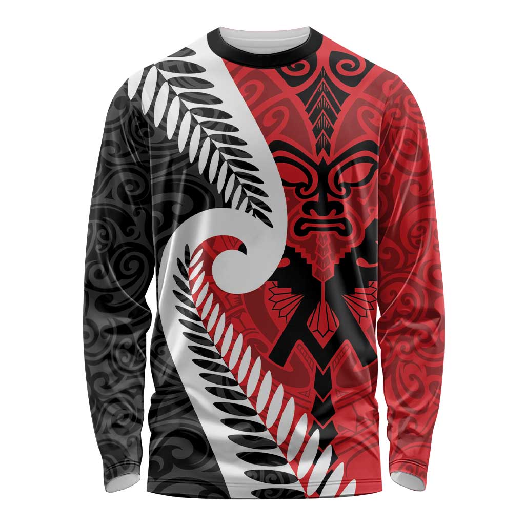 Silver Fern Koru Swirls with Maori Ta Moko Long Sleeve Shirt