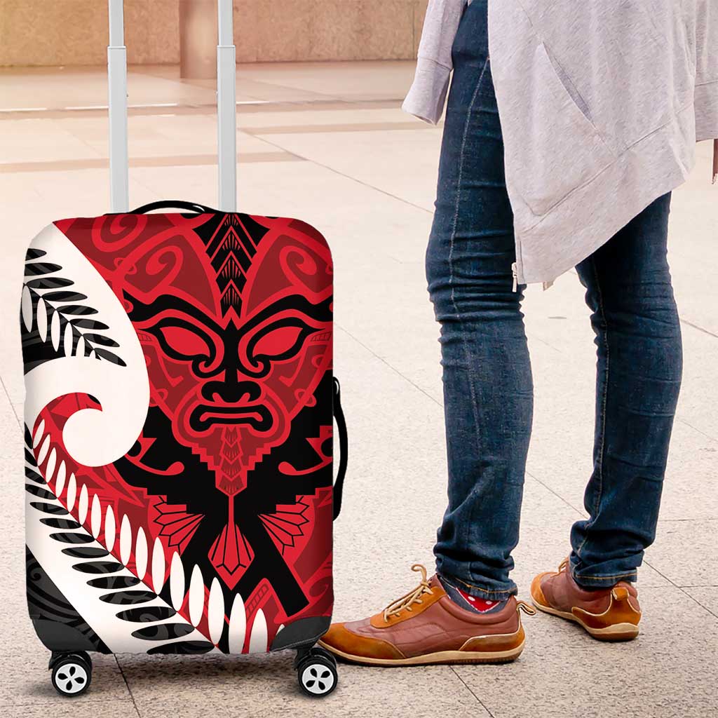Silver Fern Koru Swirls with Maori Ta Moko Luggage Cover LT9 Red - Polynesian Pride