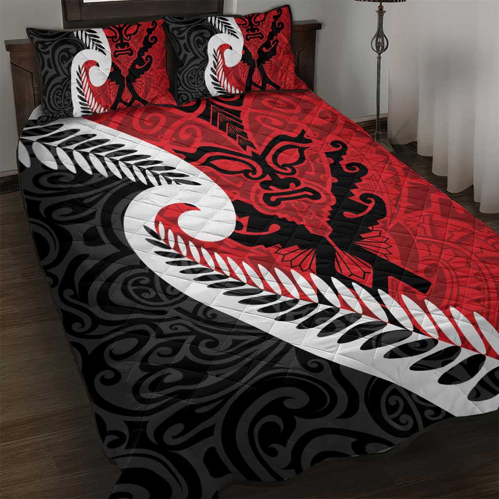 Silver Fern Koru Swirls with Maori Ta Moko Quilt Bed Set