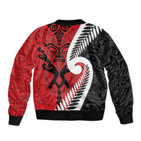Silver Fern Koru Swirls with Maori Ta Moko Sleeve Zip Bomber Jacket LT9 - Polynesian Pride