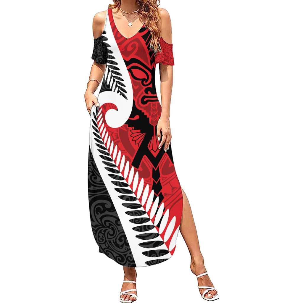 Silver Fern Koru Swirls with Maori Ta Moko Summer Maxi Dress