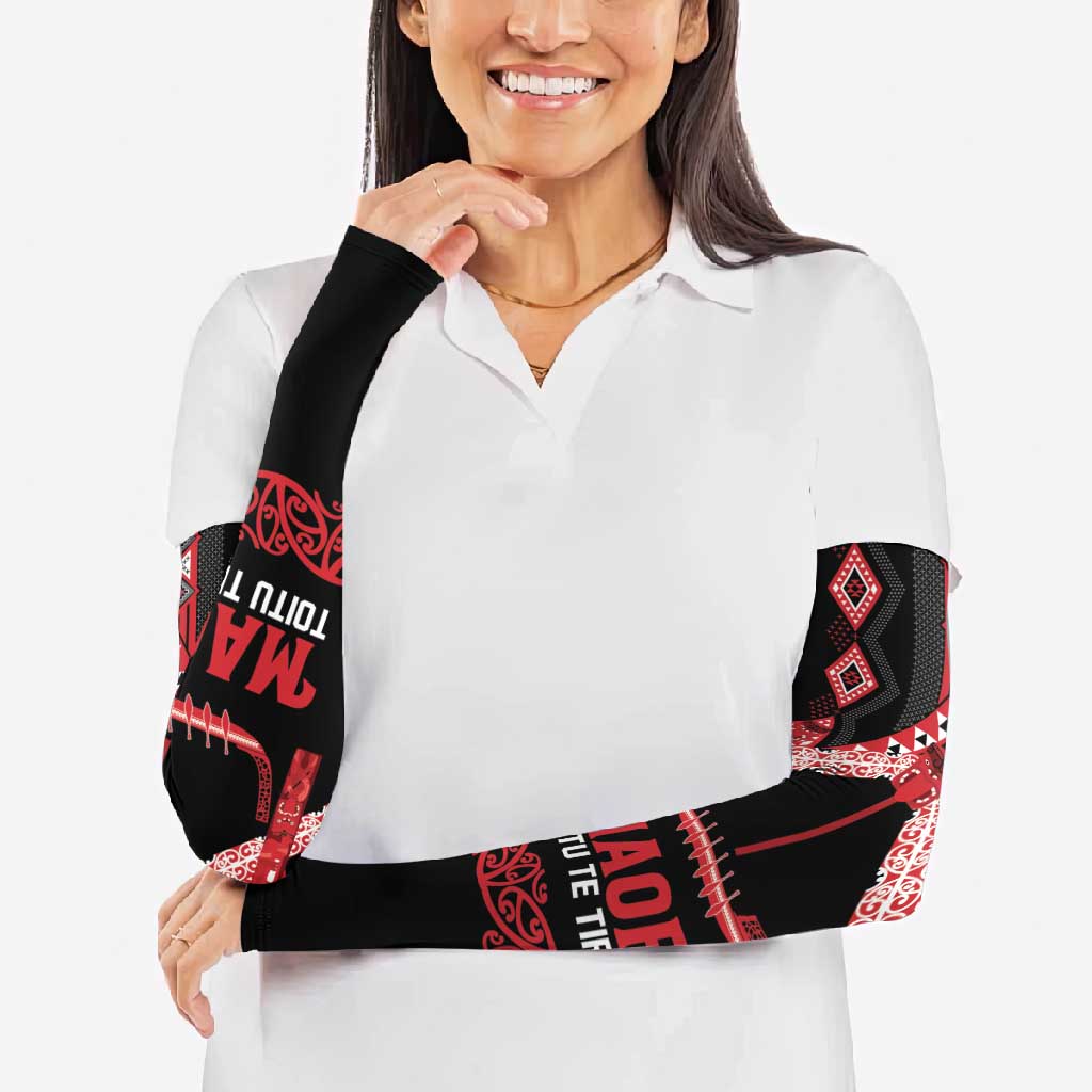 Toitu Te Tiriti Waitangi Arm Sleeves Black Wharenui House - Polynesian Pride