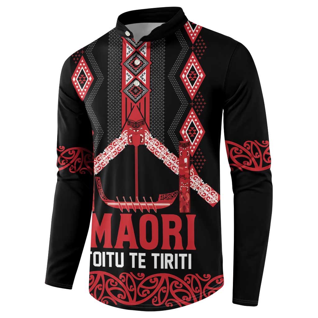 Toitu Te Tiriti Waitangi Button Sweatshirt Black Wharenui House - Polynesian Pride