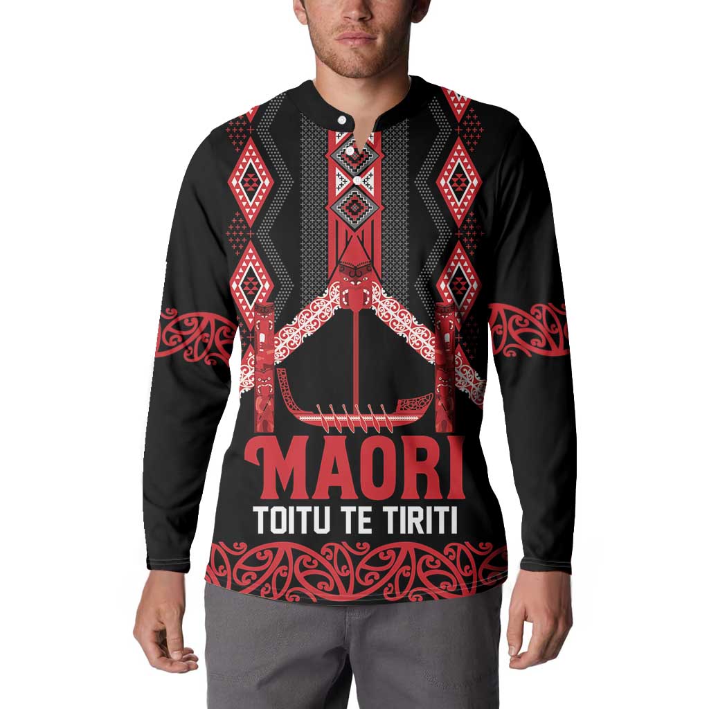 Toitu Te Tiriti Waitangi Button Sweatshirt Black Wharenui House - Polynesian Pride