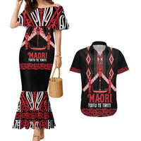 Toitu Te Tiriti Waitangi Couples Matching Mermaid Dress and Hawaiian Shirt Black Wharenui House LT9 Black - Polynesian Pride
