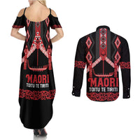 Toitu Te Tiriti Waitangi Couples Matching Summer Maxi Dress and Long Sleeve Button Shirt Black Wharenui House - Polynesian Pride