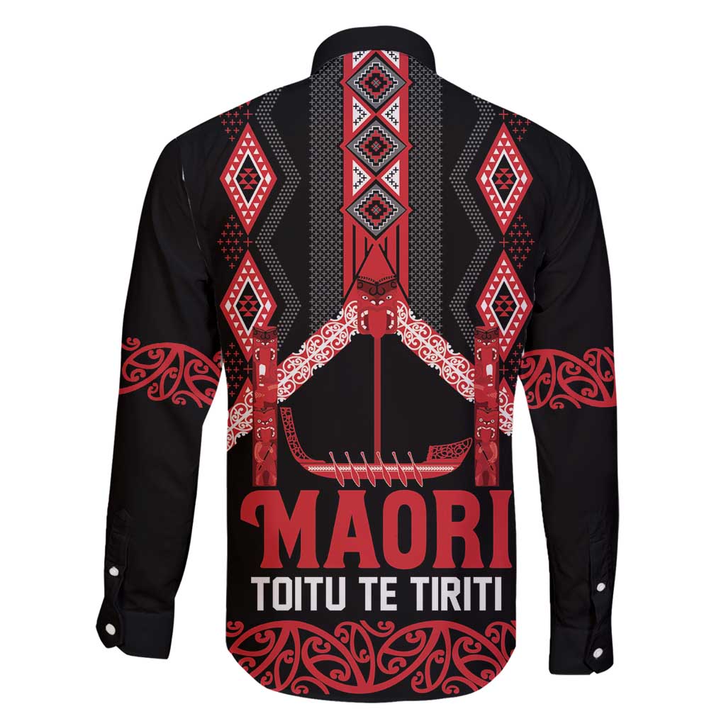 Toitu Te Tiriti Waitangi Family Matching Long Sleeve Bodycon Dress and Hawaiian Shirt Black Wharenui House LT9 - Polynesian Pride