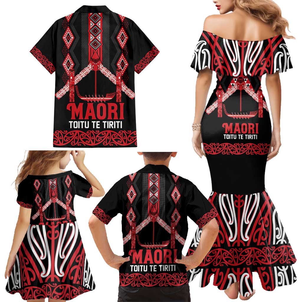Toitu Te Tiriti Waitangi Family Matching Mermaid Dress and Hawaiian Shirt Black Wharenui House LT9 - Polynesian Pride