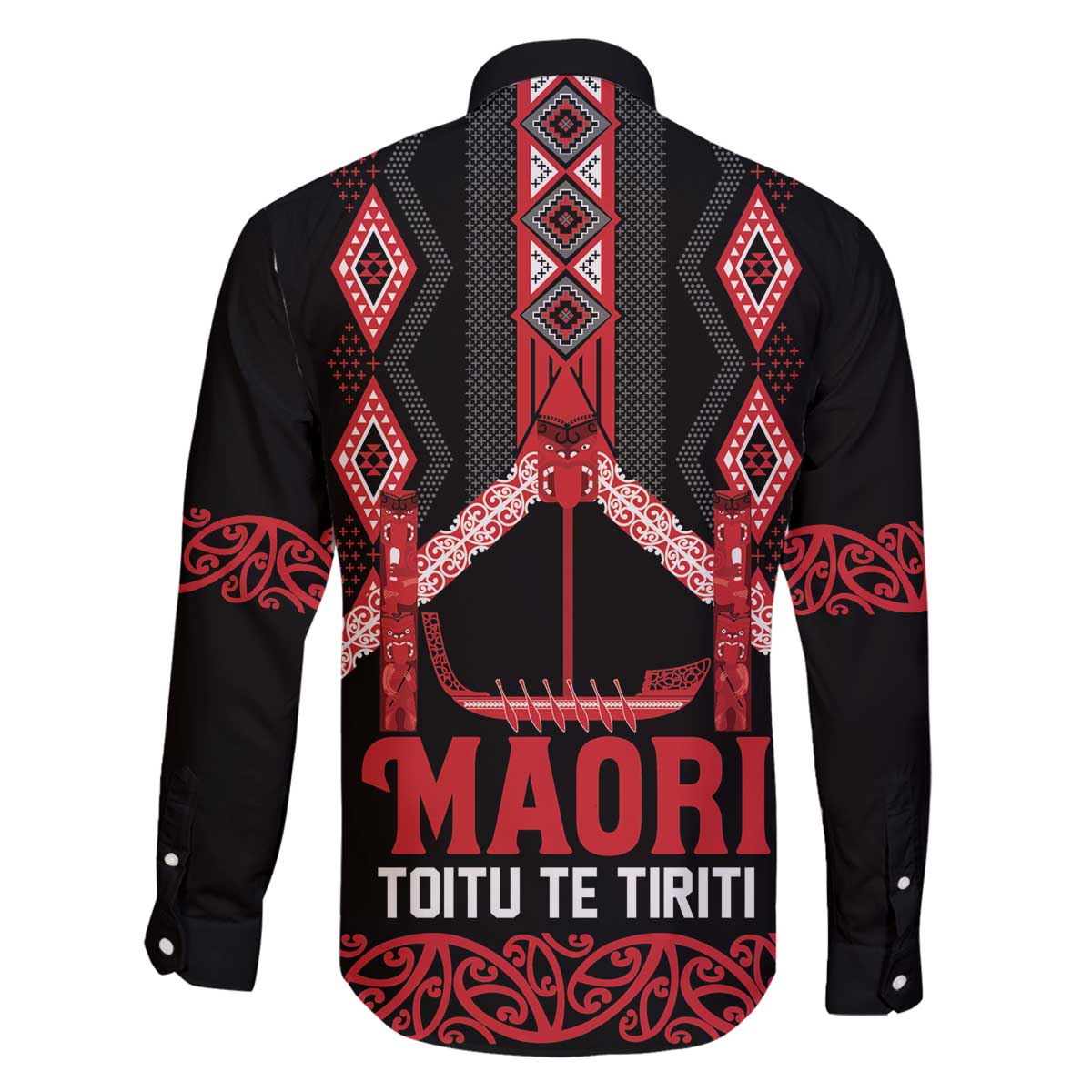 Toitu Te Tiriti Waitangi Family Matching Off The Shoulder Long Sleeve Dress and Hawaiian Shirt Black Wharenui House LT9 - Polynesian Pride