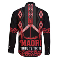 Toitu Te Tiriti Waitangi Family Matching Off The Shoulder Long Sleeve Dress and Hawaiian Shirt Black Wharenui House LT9 - Polynesian Pride