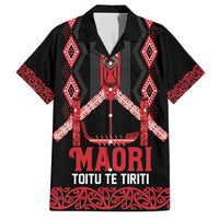 Toitu Te Tiriti Waitangi Family Matching Off Shoulder Short Dress and Hawaiian Shirt Black Wharenui House LT9 Dad's Shirt - Short Sleeve Black - Polynesian Pride