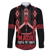 Toitu Te Tiriti Waitangi Family Matching Off Shoulder Short Dress and Hawaiian Shirt Black Wharenui House LT9 Dad's Shirt - Long Sleeve Black - Polynesian Pride