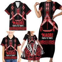 Toitu Te Tiriti Waitangi Family Matching Short Sleeve Bodycon Dress and Hawaiian Shirt Black Wharenui House LT9 - Polynesian Pride