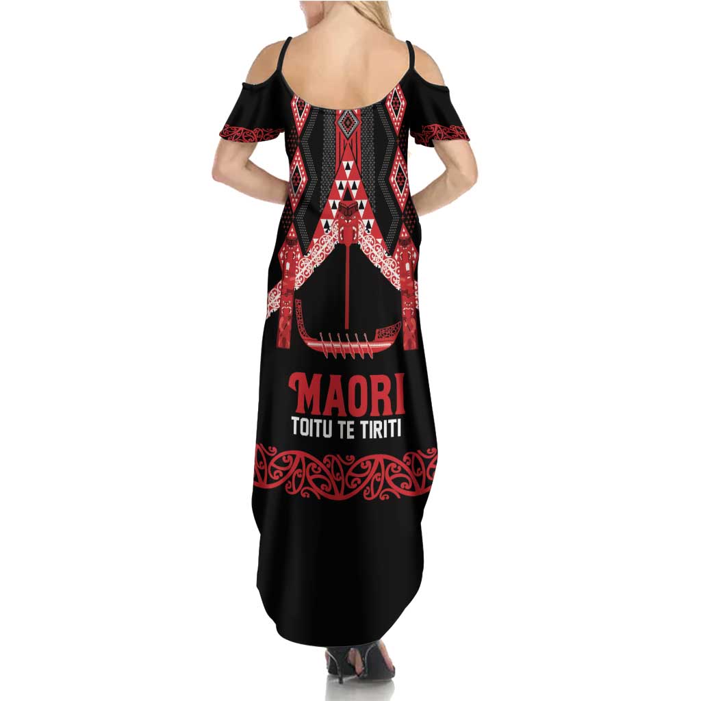 Toitu Te Tiriti Waitangi Family Matching Summer Maxi Dress and Hawaiian Shirt Black Wharenui House LT9 - Polynesian Pride