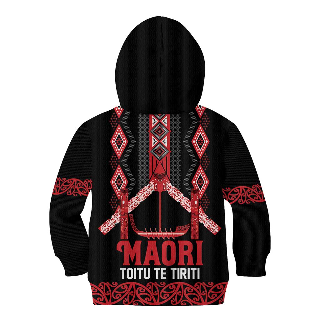 Toitu Te Tiriti Waitangi Kid Hoodie Black Wharenui House - Polynesian Pride