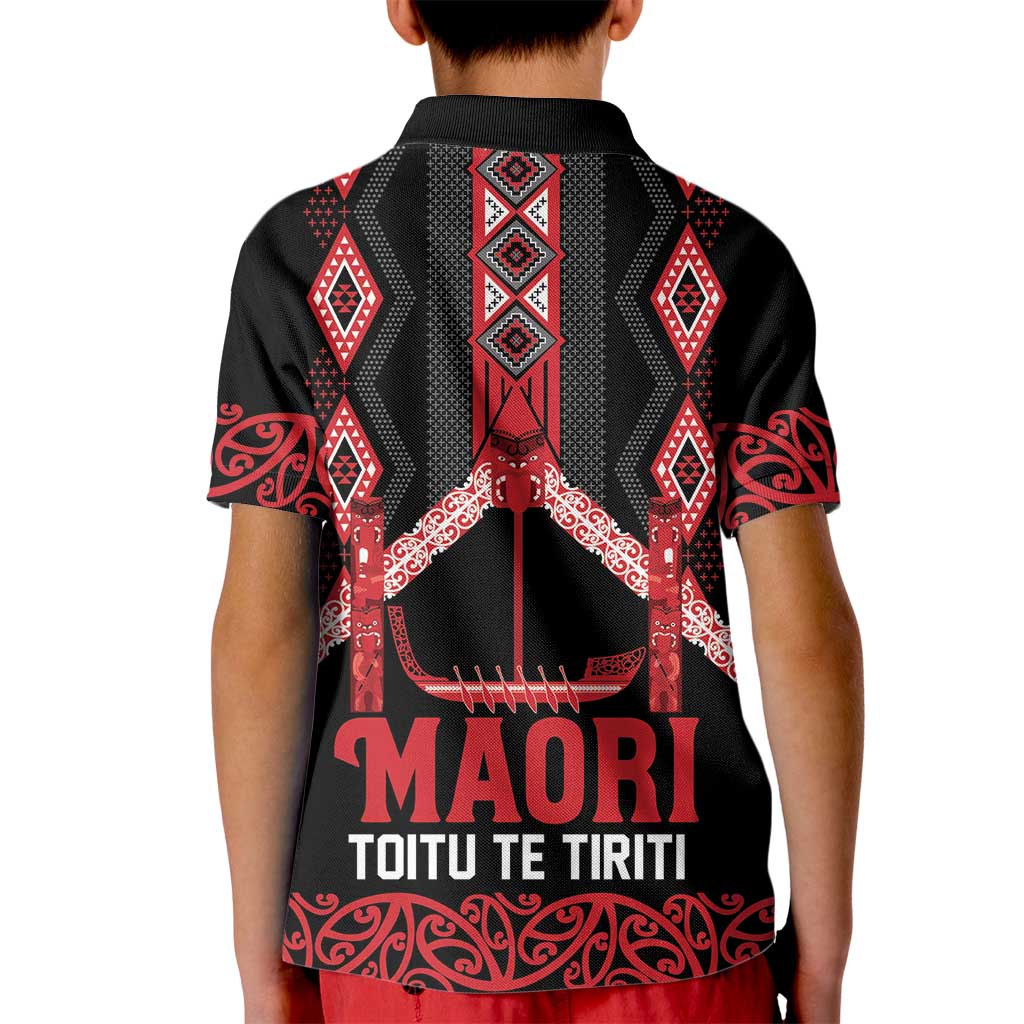 Toitu Te Tiriti Waitangi Kid Polo Shirt Black Wharenui House - Polynesian Pride