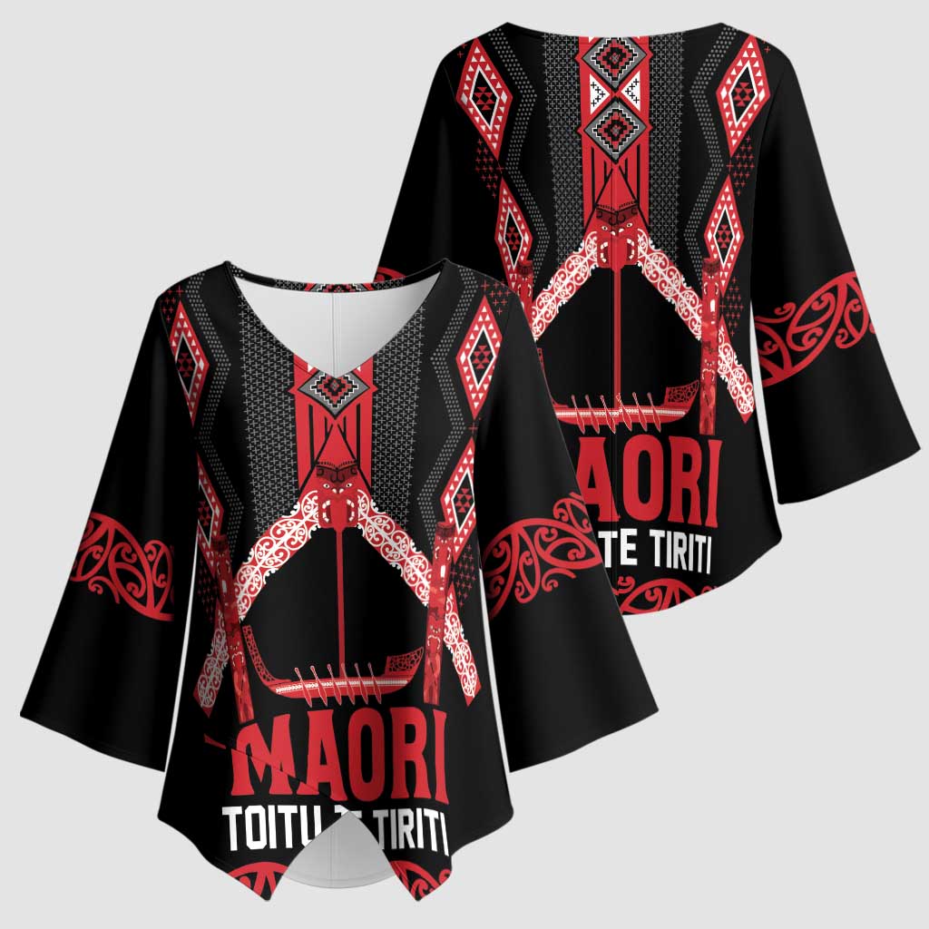Toitu Te Tiriti Waitangi Kimono Sleeve Blouse Black Wharenui House - Polynesian Pride
