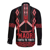 Toitu Te Tiriti Waitangi Long Sleeve Button Shirt Black Wharenui House - Polynesian Pride