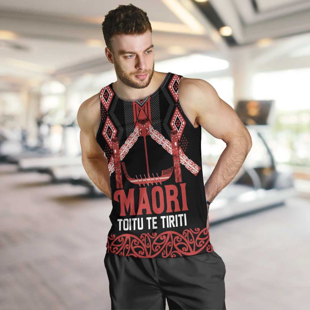 Toitu Te Tiriti Waitangi Men Tank Top Black Wharenui House - Polynesian Pride