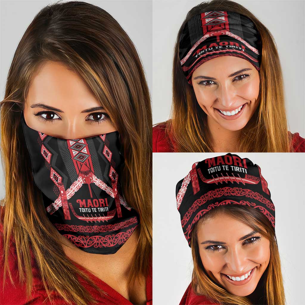 Toitu Te Tiriti Waitangi Neck Gaiter Black Wharenui House - Polynesian Pride