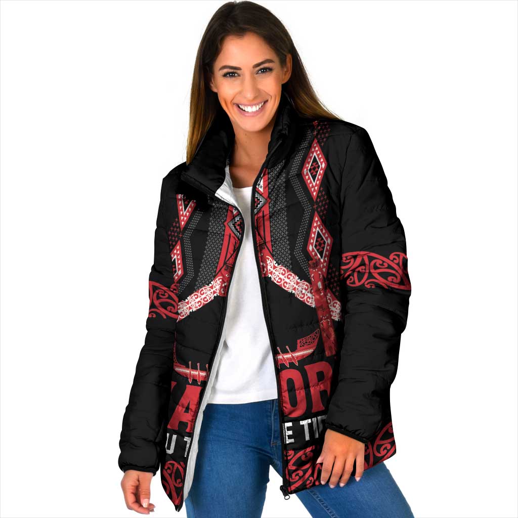 Toitu Te Tiriti Waitangi Padded Jacket Black Wharenui House - Polynesian Pride