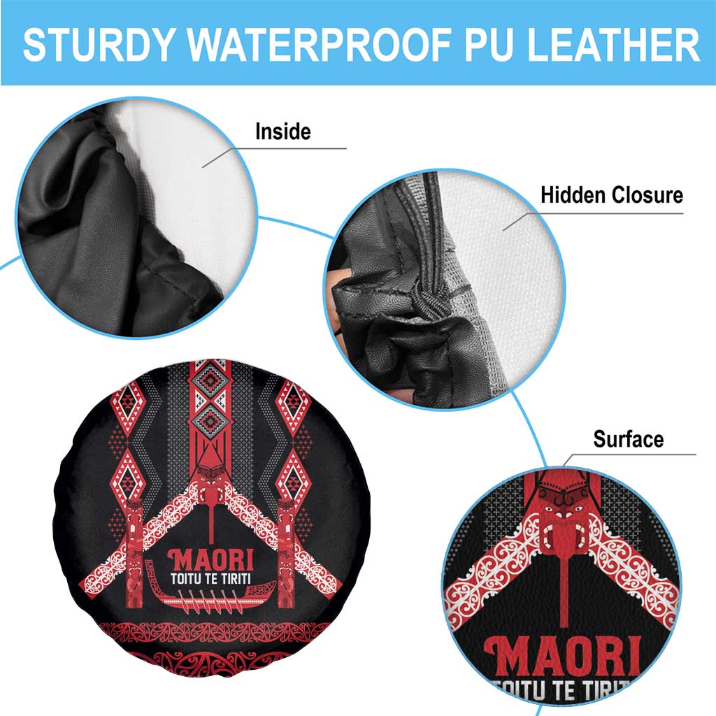 Toitu Te Tiriti Waitangi Spare Tire Cover Black Wharenui House - Polynesian Pride
