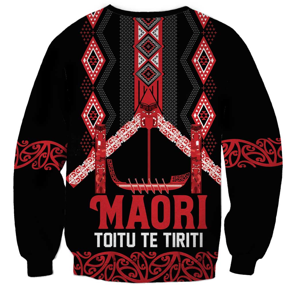 Toitu Te Tiriti Waitangi Sweatshirt Black Wharenui House - Polynesian Pride