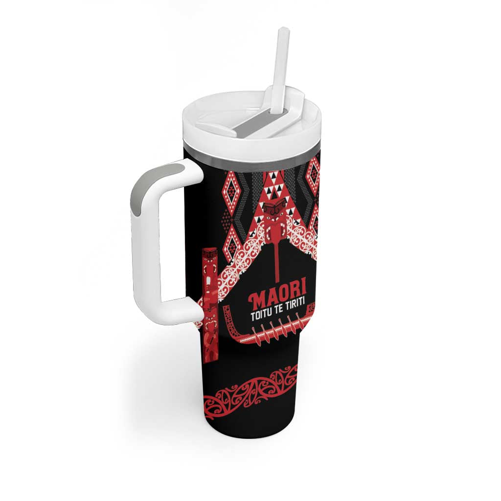 Toitu Te Tiriti Waitangi Tumbler With Handle Black Wharenui House - Polynesian Pride