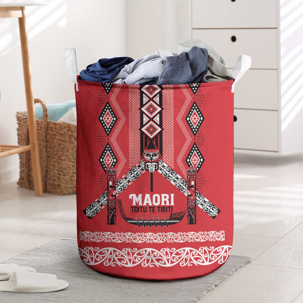 Toitu Te Tiriti Waitangi Laundry Basket Red Wharenui House - Polynesian Pride