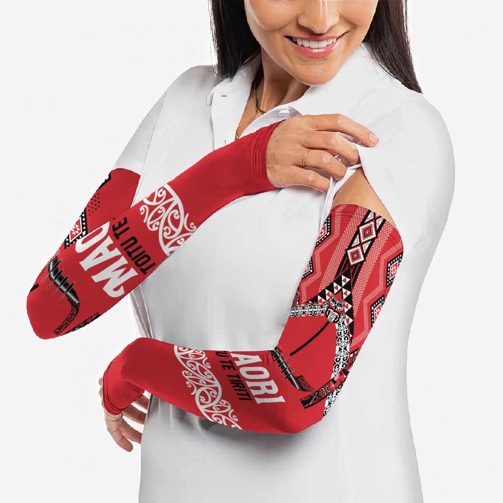 Toitu Te Tiriti Waitangi Arm Sleeves Red Wharenui House - Polynesian Pride