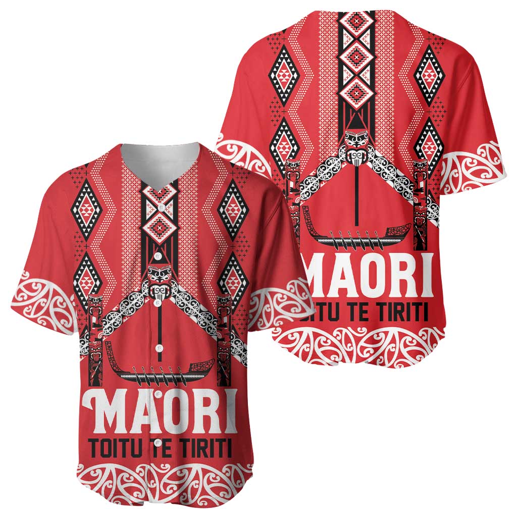 Toitu Te Tiriti Waitangi Baseball Jersey Red Wharenui House - Polynesian Pride