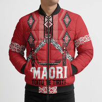 Toitu Te Tiriti Waitangi Bomber Puffer Jacket Red Wharenui House - Polynesian Pride