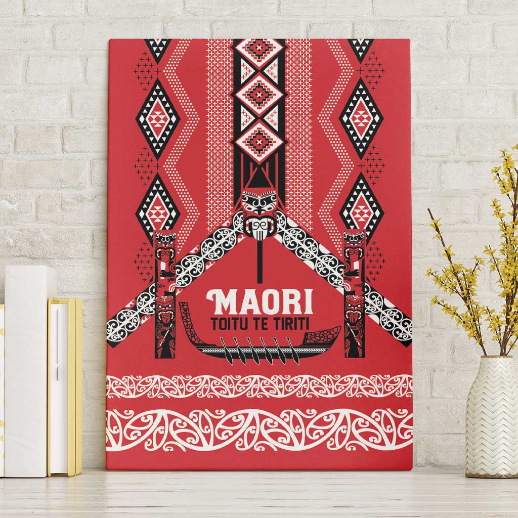Toitu Te Tiriti Waitangi Canvas Wall Art Red Wharenui House - Polynesian Pride