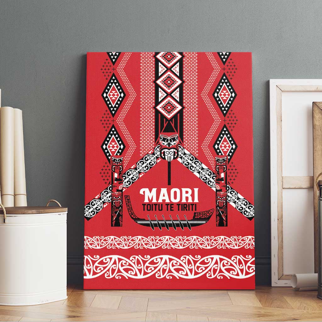 Toitu Te Tiriti Waitangi Canvas Wall Art Red Wharenui House - Polynesian Pride