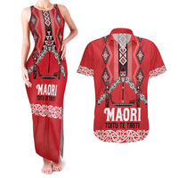 Toitu Te Tiriti Waitangi Couples Matching Tank Maxi Dress and Hawaiian Shirt Red Wharenui House LT9 Red - Polynesian Pride