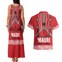 Toitu Te Tiriti Waitangi Couples Matching Tank Maxi Dress and Hawaiian Shirt Red Wharenui House LT9 - Polynesian Pride