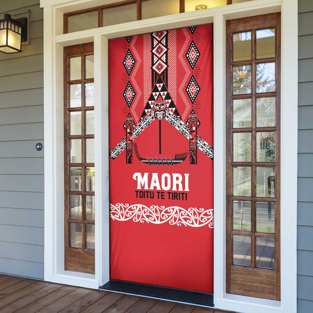 Toitu Te Tiriti Waitangi Door Cover Red Wharenui House - Polynesian Pride