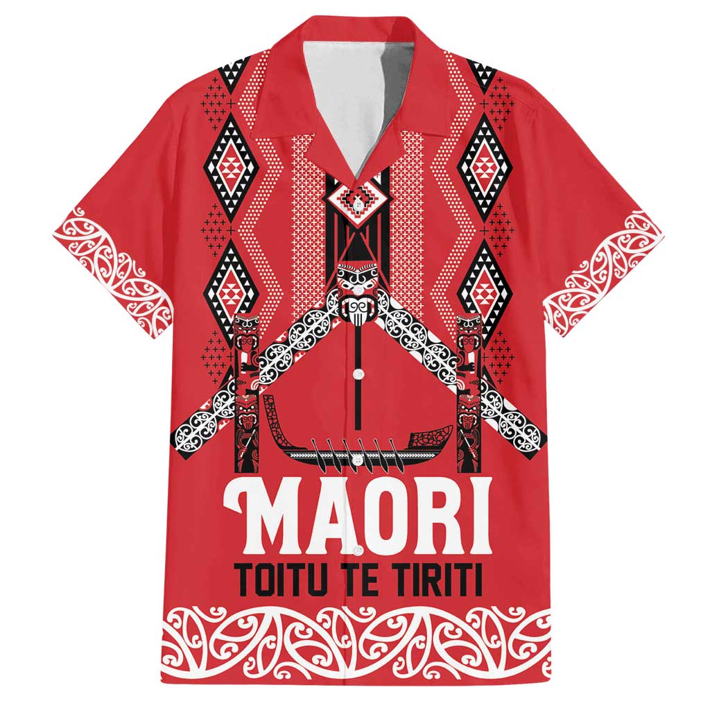 Toitu Te Tiriti Waitangi Family Matching Long Sleeve Bodycon Dress and Hawaiian Shirt Red Wharenui House LT9 Dad's Shirt - Short Sleeve Red - Polynesian Pride