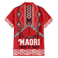 Toitu Te Tiriti Waitangi Family Matching Off The Shoulder Long Sleeve Dress and Hawaiian Shirt Red Wharenui House LT9 - Polynesian Pride