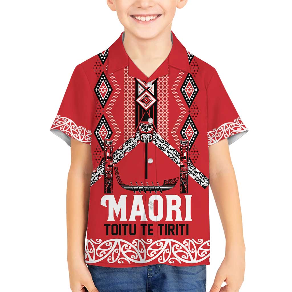 Toitu Te Tiriti Waitangi Family Matching Tank Maxi Dress and Hawaiian Shirt Red Wharenui House LT9 Son's Shirt Red - Polynesian Pride