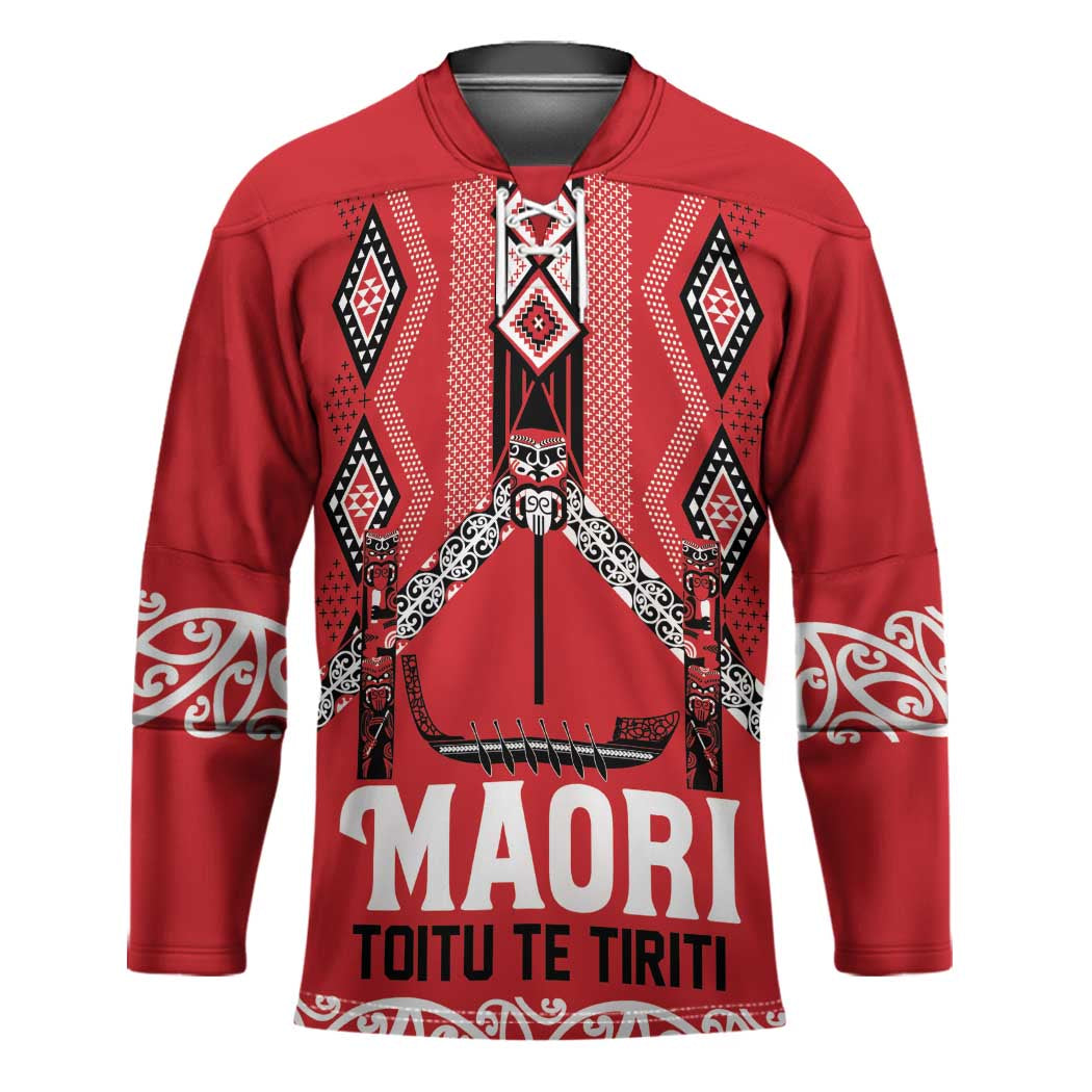 Toitu Te Tiriti Waitangi Hockey Jersey Red Wharenui House - Polynesian Pride