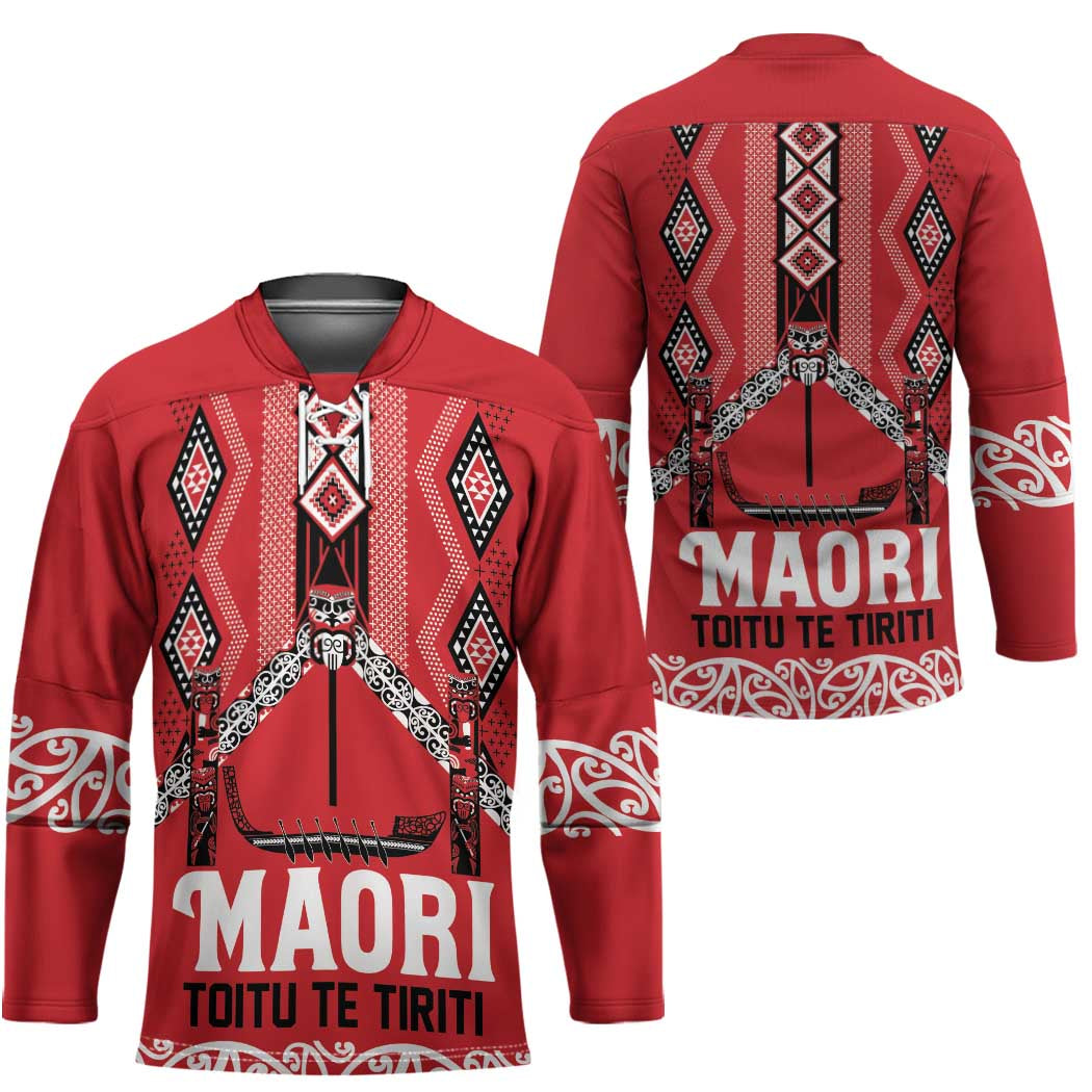 Toitu Te Tiriti Waitangi Hockey Jersey Red Wharenui House - Polynesian Pride