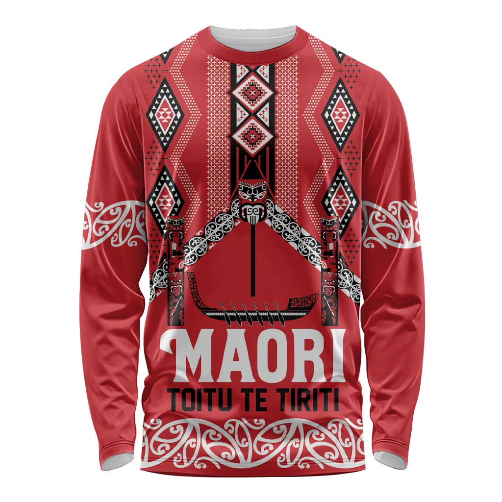 Toitu Te Tiriti Waitangi Long Sleeve Shirt Red Wharenui House - Polynesian Pride