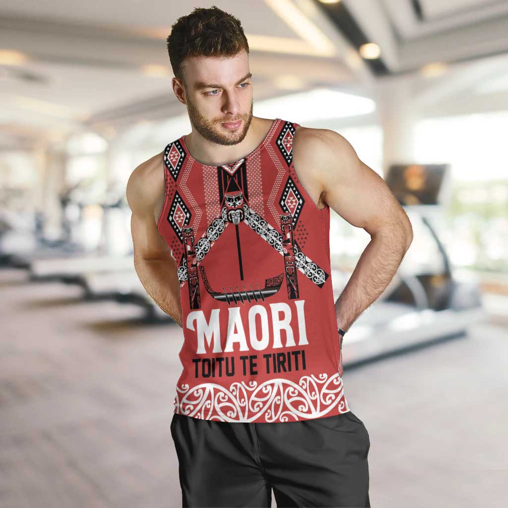 Toitu Te Tiriti Waitangi Men Tank Top Red Wharenui House - Polynesian Pride